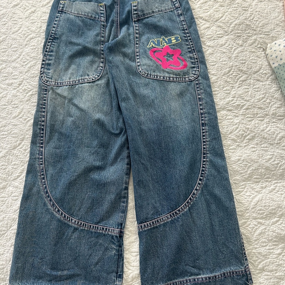 A.LAB Wide Leg Embroidered Star Y2K Skater Jeans Size 2